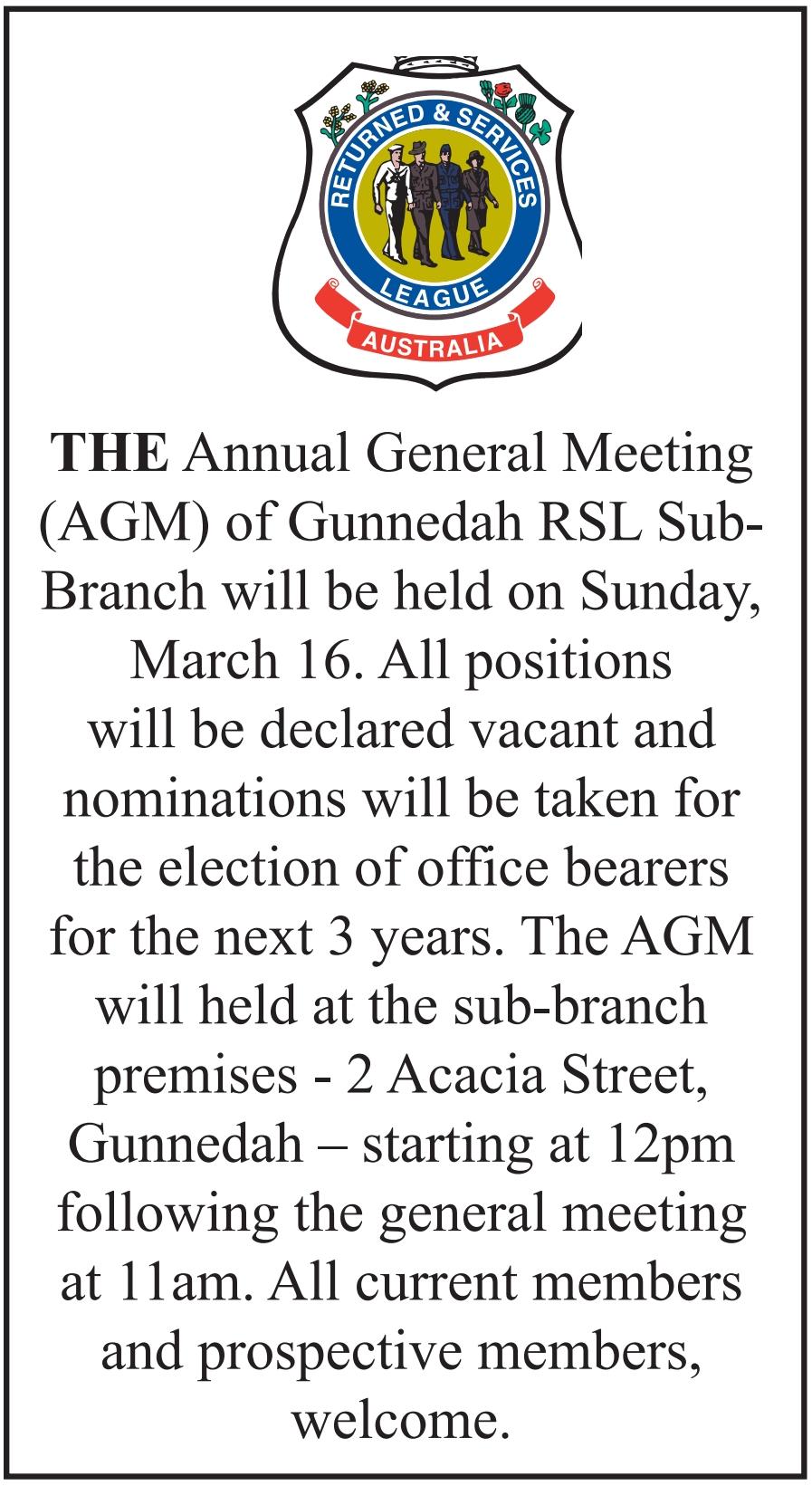 MEETINGS Gunnedah RSL SUb-Branch