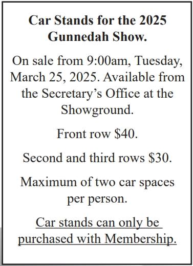 PUBLIC NOTICE Car Stands for the 2025 Gunnedah Show