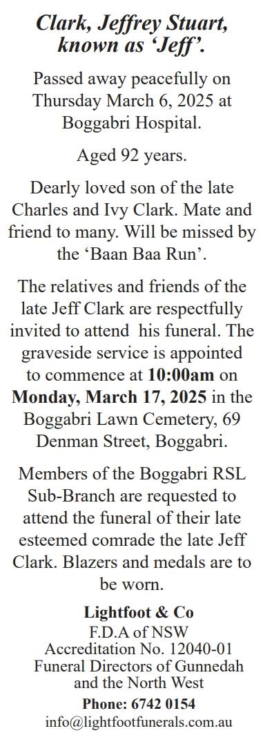 DEATH FUNERAL NOTICE Jeffrey Stuart Clark