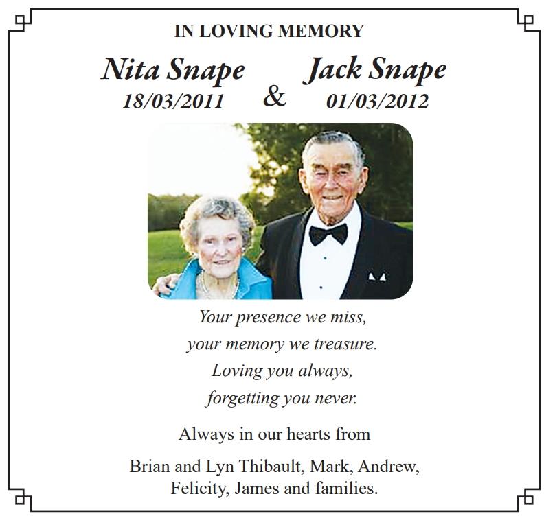 IN MEMORIAM Nita and Jack Snape