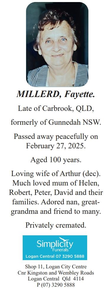 DEATH NOTICE Fayette Millerd